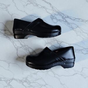 Black Leather Clogs